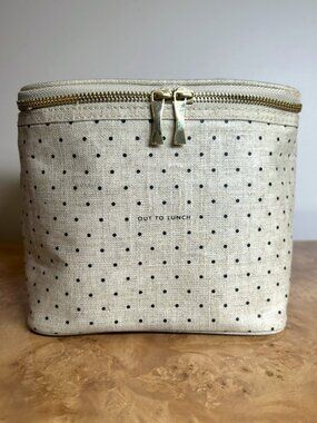 Kate Spade New York "Out To Lunch" Insulated Lunch Box Beige Black Polka Dot